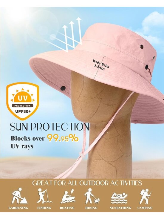 〽️Women Pink Ponytail UPF 80+ Wide Brim Packable Cowboy Hat Beach Sun Hat main image 4